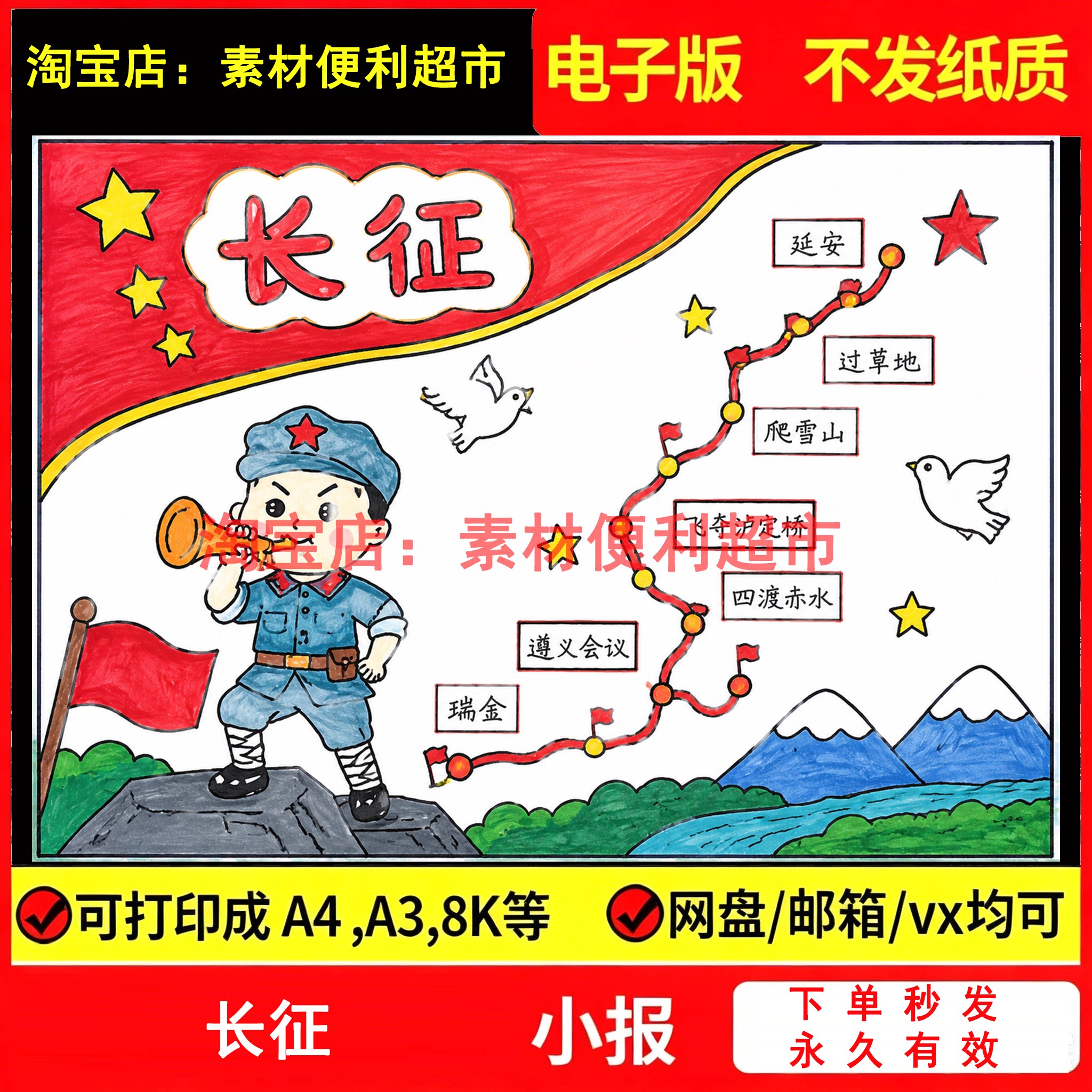长征手抄报模板路线图传承红色基设计素材/源文件