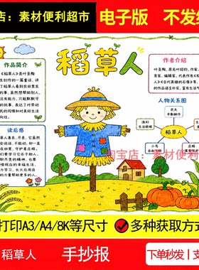 稻草人读书卡手抄报模板电子版三年级上课外阅读好书推荐卡手绘
