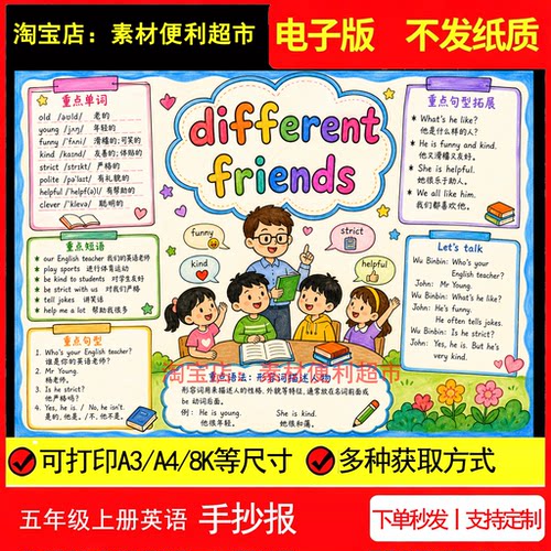 different friends不同的朋友手抄报电子新pep版五年级上册英语报
