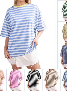 Home-based casual striped printed T-shirt 休闲印花五分袖T恤
