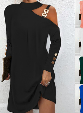 A simple long-sleeved button-down fall dress for women 女装