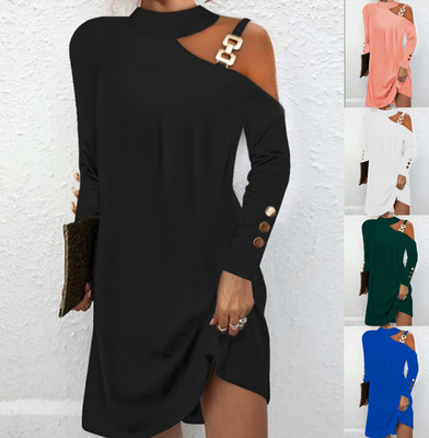 秋季简约时尚挂脖纽扣休闲女装