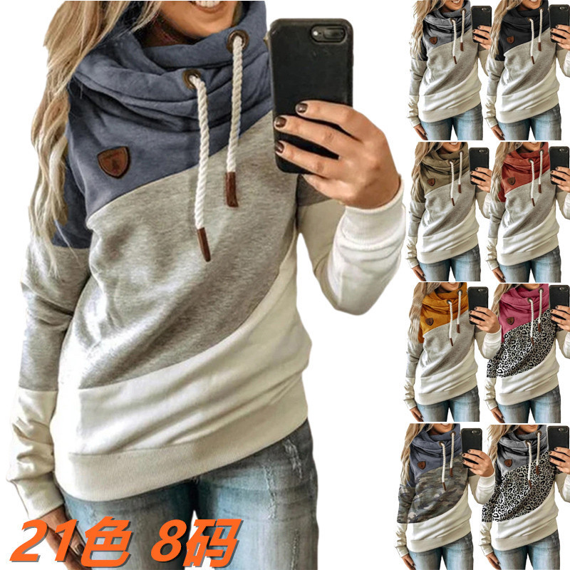 2021 new women's stitching hooded fleece loose sweater 女装/女士精品 T恤 原图主图