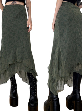 Solid color irregular temperament spliced skirt woman 半身裙