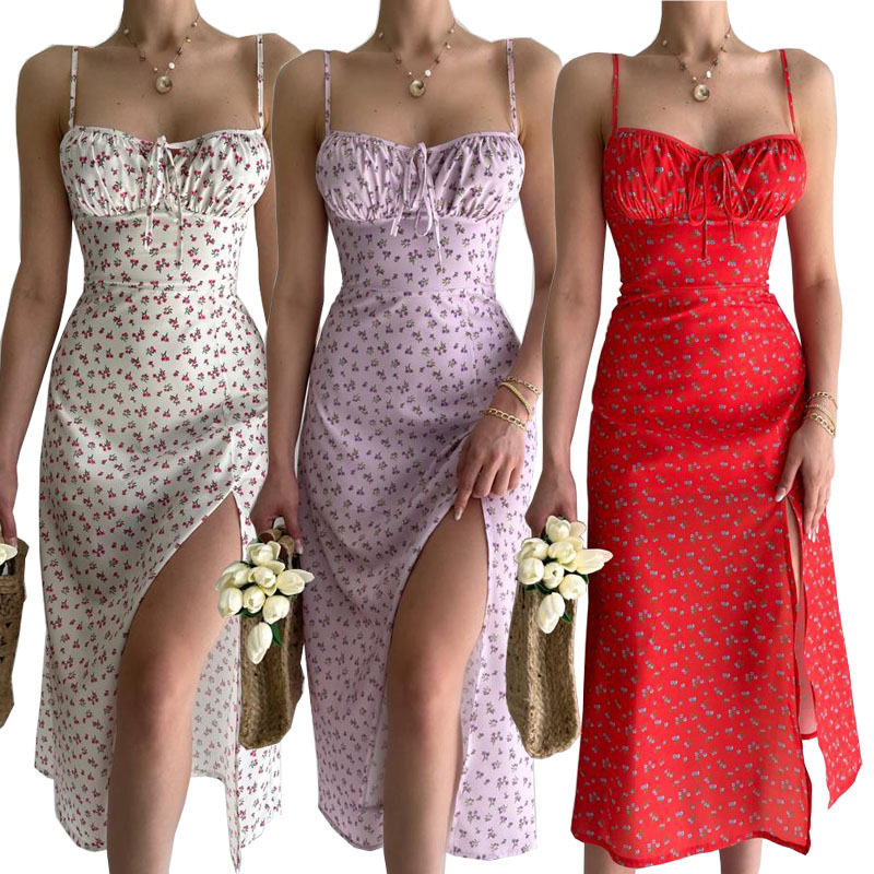 2022 summer new women's fashion split suspender dress