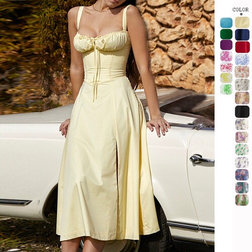 Solid color suspender fashion dress纯色时尚气质吊带连衣裙