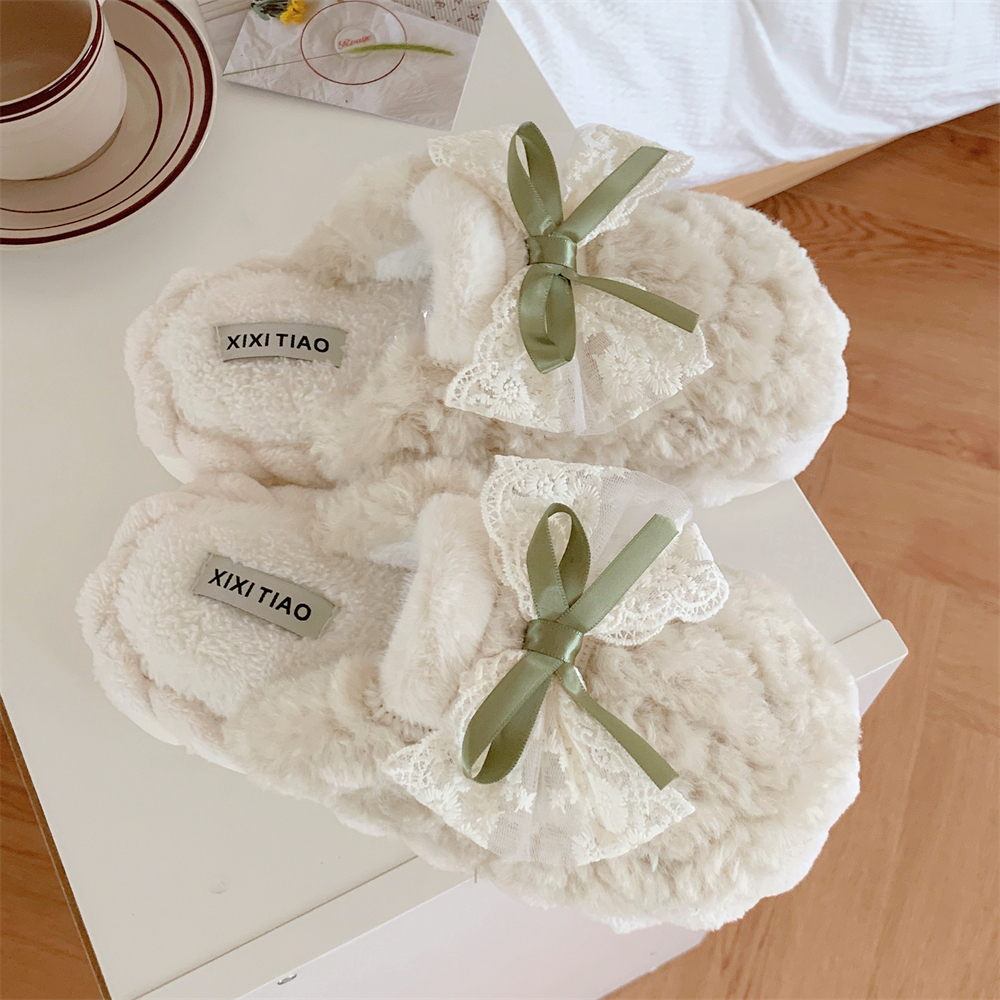 2025新款棉拖鞋甜美可爱蝴蝶结月子鞋女冬季学生防滑拖鞋居家HD