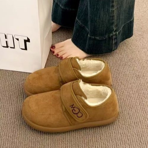 2025新款勃肯棉拖鞋低帮魔术贴加绒雪地靴女舒适百搭棉鞋保暖加绒