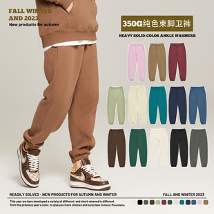 RS男装|350G纯色加绒卫裤男多巴胺ins休闲裤子欧美秋冬男重磅加绒