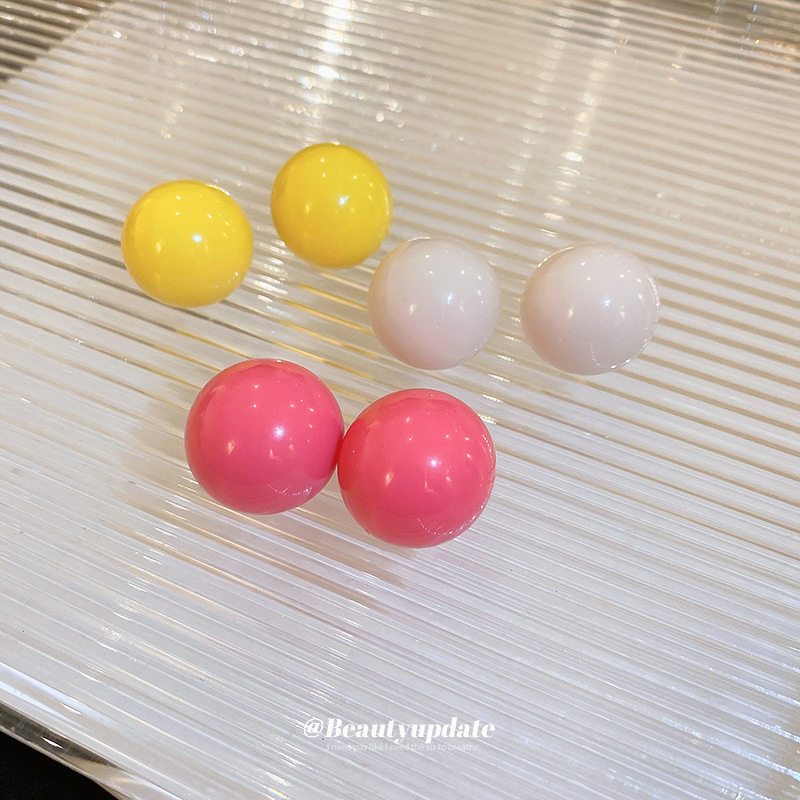 银针糖果色球球耳钉简约气质质感通勤耳环百搭时尚高级感耳饰