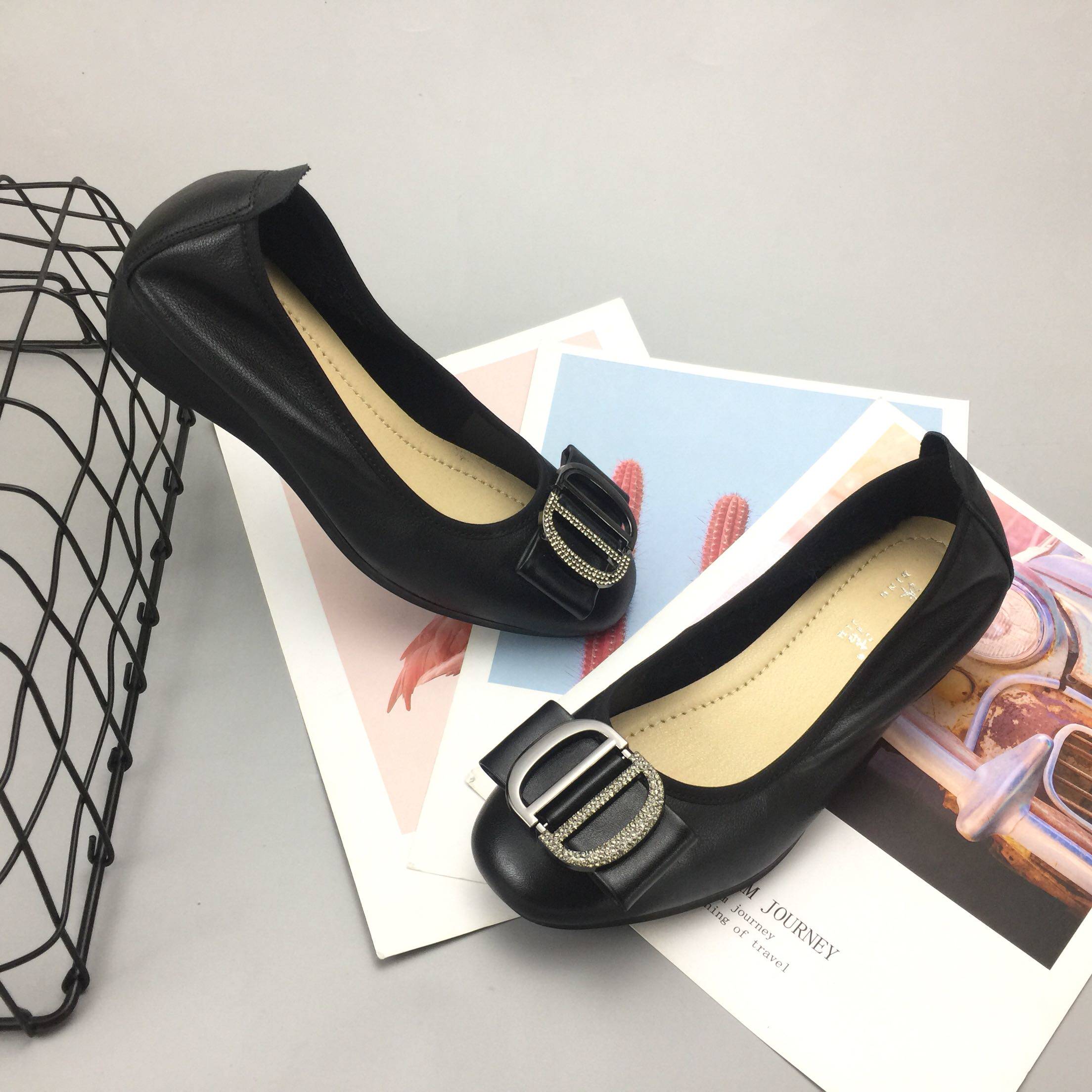 冰洁女鞋2020秋季新款真皮圆头浅口单鞋舒适妈妈鞋断码清仓37 38