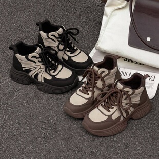 冰洁女鞋2025秋冬新款真皮加绒棉鞋平底系带休闲高帮运动鞋51-772