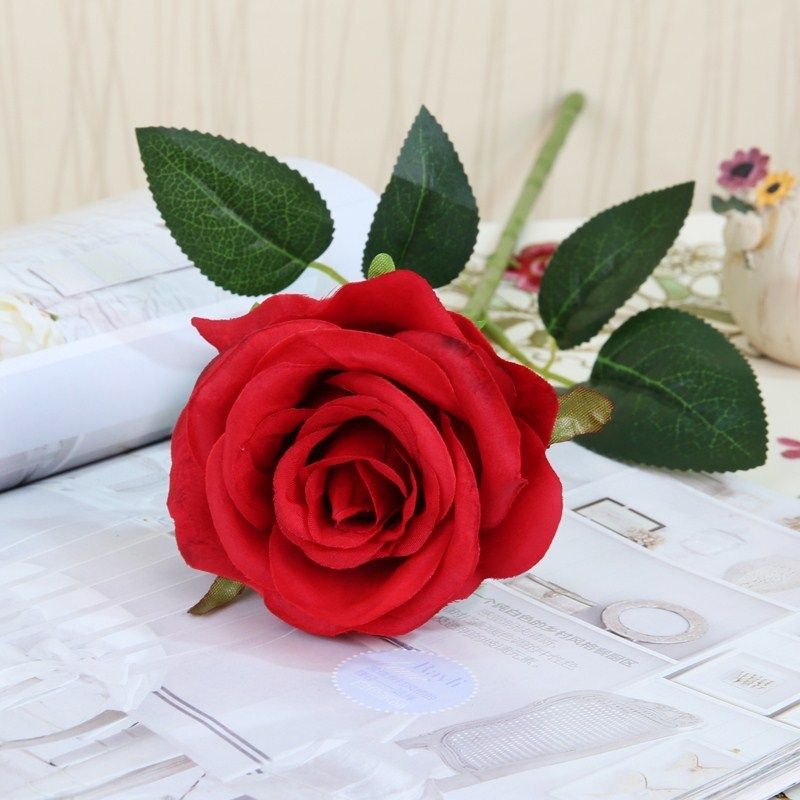 摆放玫瑰花一朵结婚单只插花彷真塑料花花束饭厅美容院装饰家里