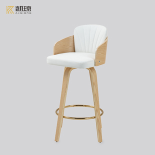 北欧吧台椅吧台厨房高脚凳子家用酒吧椅实木可旋转咖啡厅前台椅子