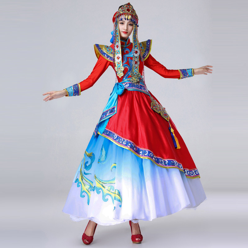 阿幸成人女蒙古服装蒙古族演出服少数民族舞蹈服筷子舞表演服