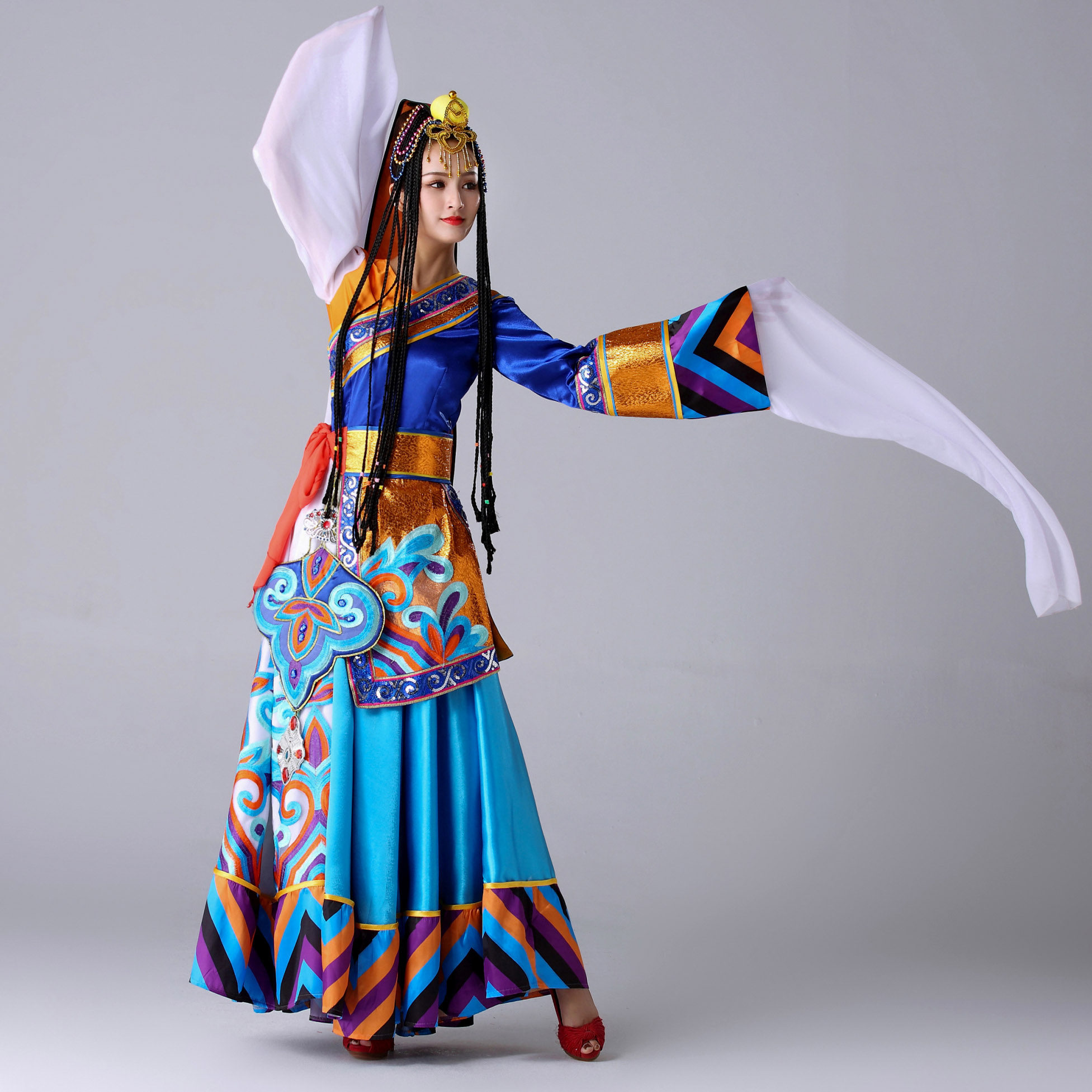 阿幸新款藏族舞蹈成人女藏袍舞台表演服饰蒙古西藏少数民族演出服