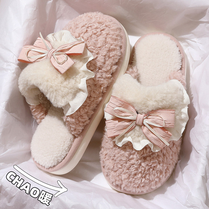 蝴蝶结保暖棉拖女秋冬季2025新款