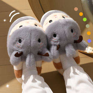 家居厚底包跟保暖鲨鱼蜜蜂情侣棉拖 25新款 可爱鲨bee棉拖鞋 女冬季