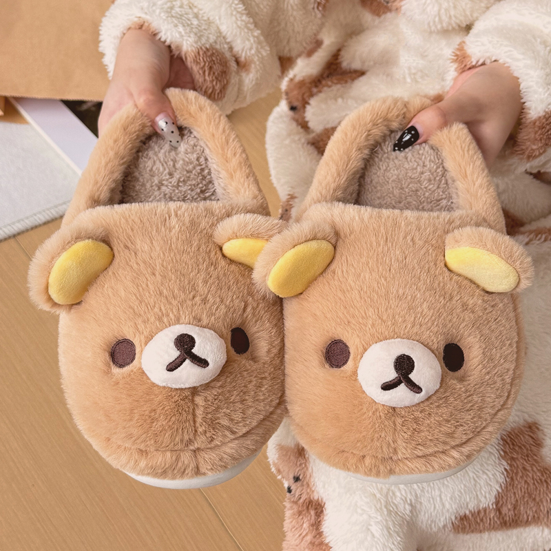 可爱小熊棉拖鞋女款半包毛绒保暖