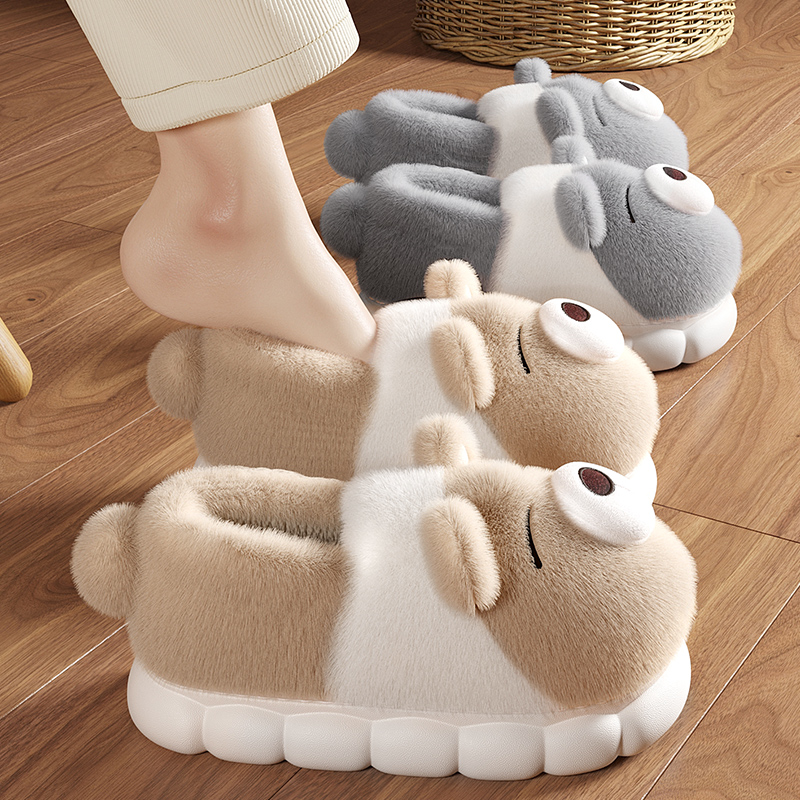 可爱眯眼熊棉拖鞋女士2025新款