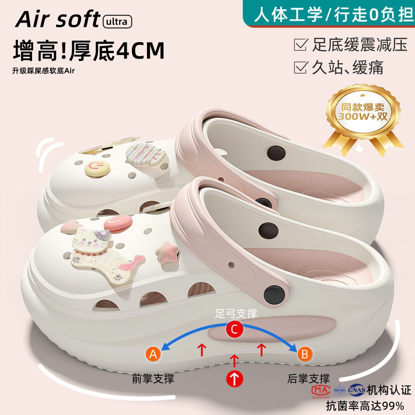 足弓支撑洞洞鞋女款夏季2026新款外穿厚底eva防滑防臭凉拖鞋女士