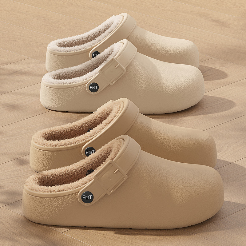 防水棉拖鞋女款毛绒保暖厚底棉拖