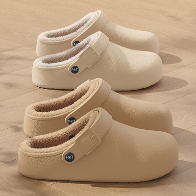 防水棉拖鞋女款毛绒保暖厚底棉拖