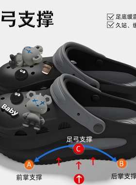 厚底洞洞鞋男款2025新款夏季户外爆款运动防滑防臭足弓支撑凉拖鞋