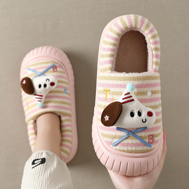 可爱圣诞狗棉拖鞋包跟保暖亲子鞋