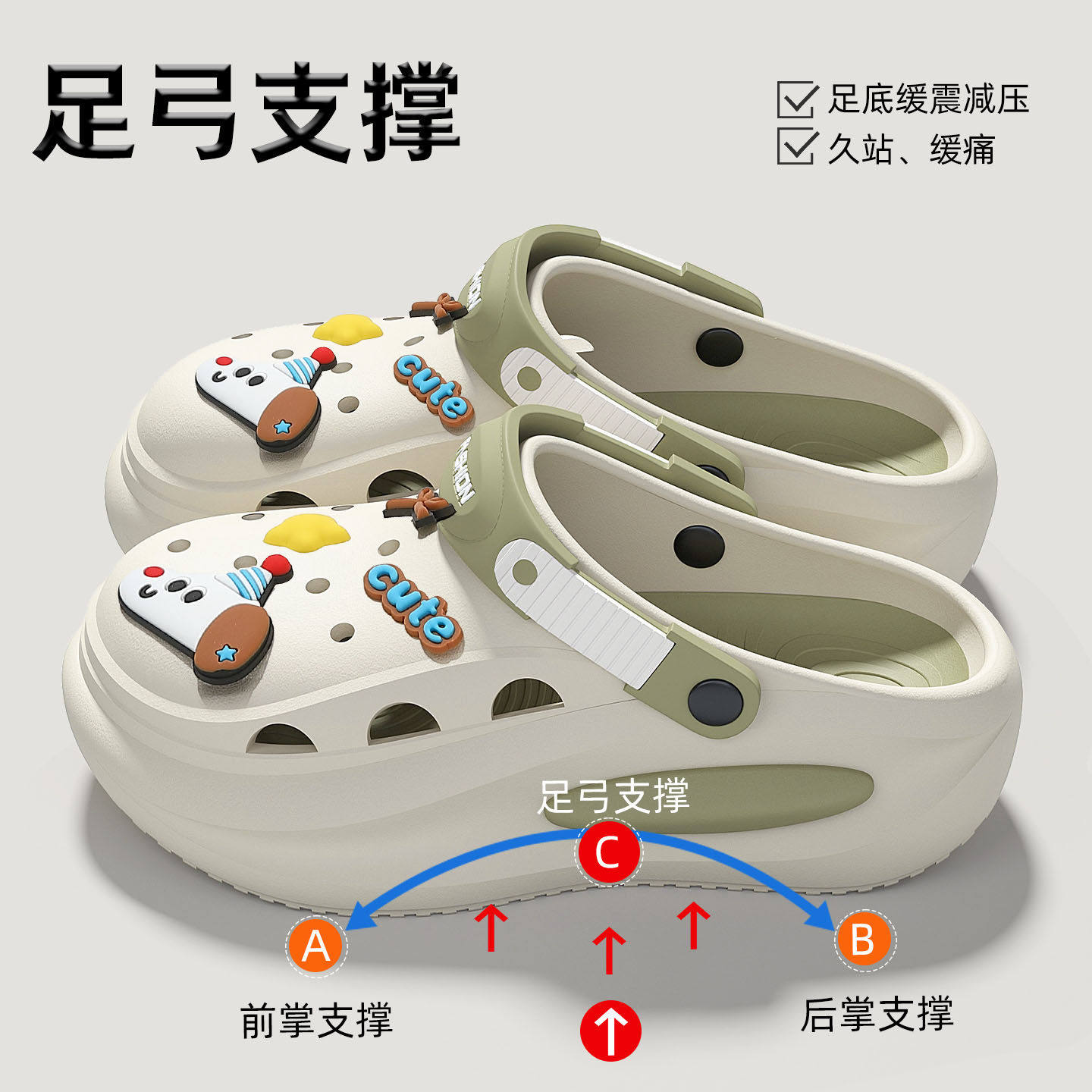 足弓支撑洞洞鞋女款夏季2026新款eva防滑防臭厚底沙滩外穿凉鞋男