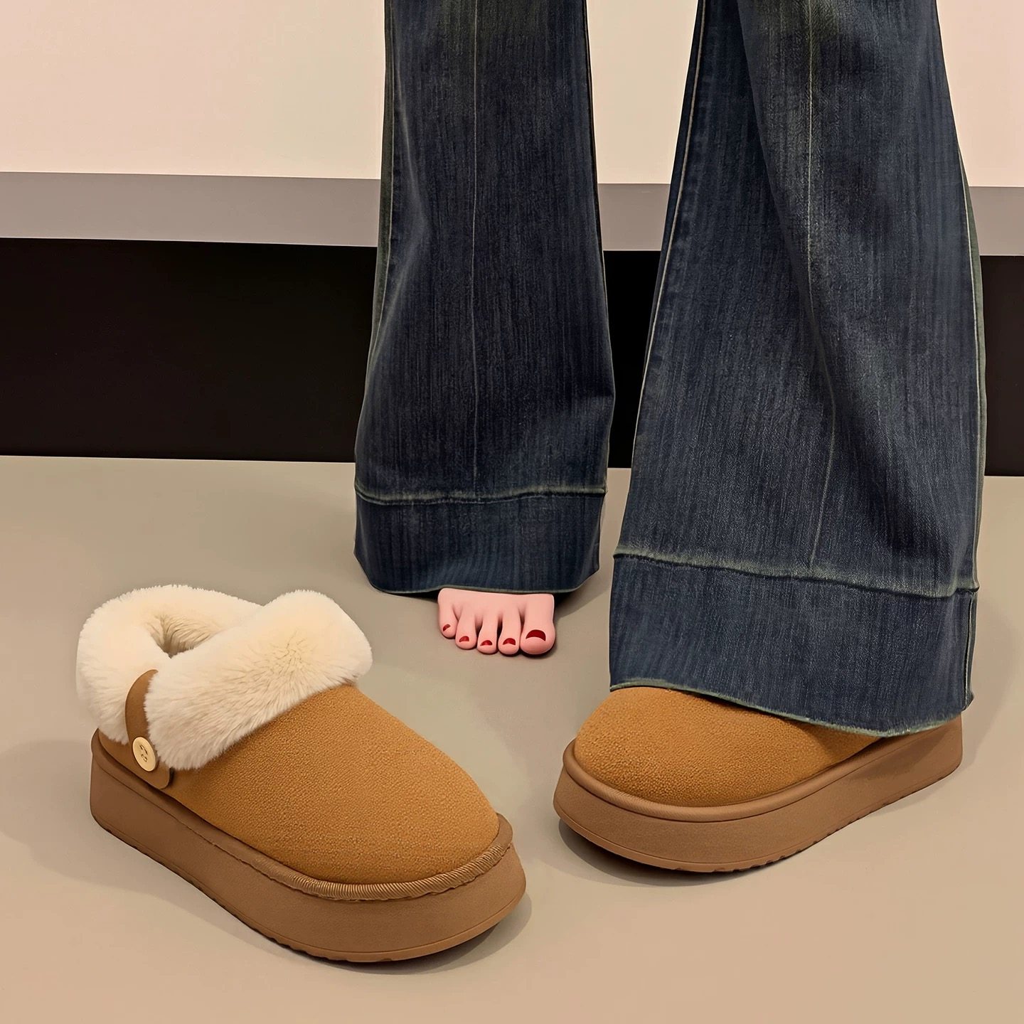 棉拖鞋女款冬季包跟2025新款家居加绒加厚保暖毛雪地靴子女士外穿