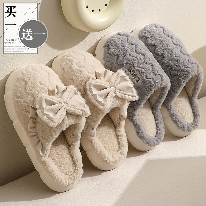 蝴蝶结棉拖鞋女士蝴蝶结室内家居