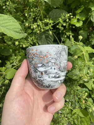 江西省高工艺美术师王钢手绘釉上彩雪景山水主人杯茶器茶具，水杯