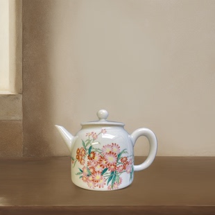 景德镇陶瓷夏芳手绘釉上彩菊花茶壶 200ml 包邮