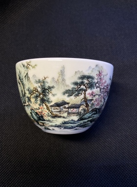 景德镇陶瓷江西省高工艺美术师王钢手绘釉上彩青绿山水杯200毫升