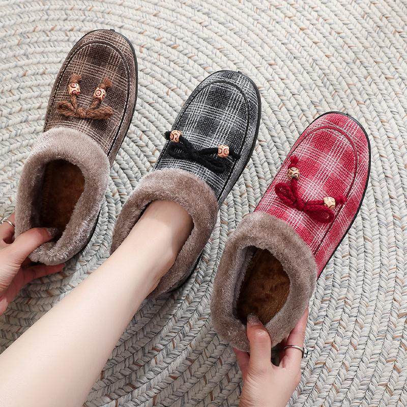 女士布鞋女棉鞋防滑平底休闲鞋一脚蹬中老年妈妈鞋软底女士格子,女鞋,棉鞋,淘宝优惠券,粉丝福利购,淘宝优惠卷