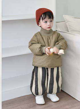 宝宝秋冬新款薄棉服套装儿童洋气澳绒打底衫儿童加厚裤子两件套潮
