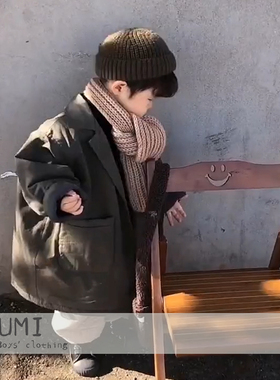 男宝宝冬季中长款棉衣男童韩版休闲棉服中小童加厚保暖棉风衣棉袄