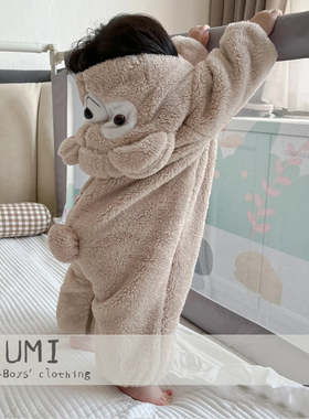 婴儿服冬装毛毛连体衣男宝宝冬季夹棉外出服抱衣幼儿加绒加厚哈衣