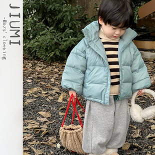 百搭保暖外套 羽绒服男童纯色加厚面包服宝宝时尚 儿童2025冬季 韩版