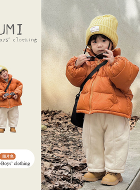 男童冬装羽绒服男宝休闲短款外套面包服儿童加绒长裤保暖冬季套装