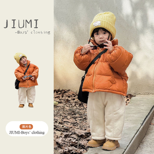 套装 男童冬装 保暖冬季 外套面包服儿童加绒长裤 羽绒服男宝休闲短款