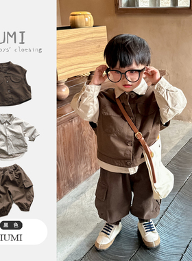 男童春装套装2026新款春季韩系风男宝宝工装马甲休闲裤中小童衬衫