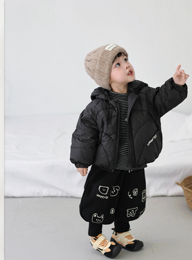 男宝加厚保暖羽绒服套装儿童连帽百搭面包服男童卡通印花打底衫潮