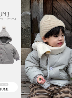 婴儿外套2023冬季新款男女宝宝纯色加绒保暖外套可爱圆球长袖棉袄