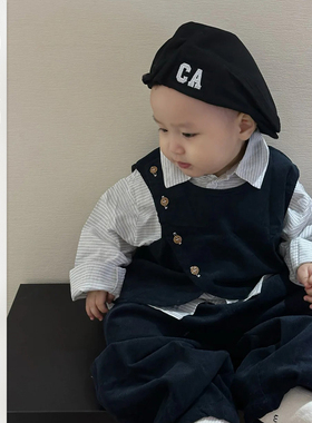 男童2026春季新款帅气套装儿童条纹衬衫男宝宝生日周岁礼服三件套