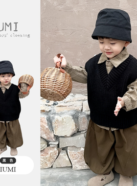 男童森系套装儿童毛衣马甲衣服男宝复古衬衫灯笼裤痞帅男小童装秋