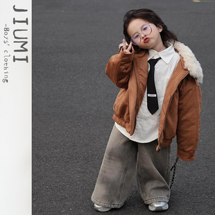 加绒牛仔裤 男童韩版 潮 洋气领带衬衫 男女童鹿皮绒棉衣夹克儿童时尚