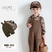 2026新款 帅气春季 中小童长袖 男童春装 衬衫 男宝韩系割破背带裤 套装