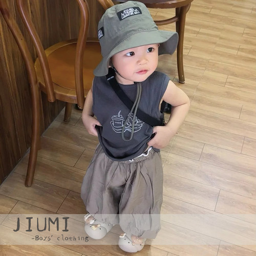 JIUMI男童帅气背心纯色灯笼裤夏